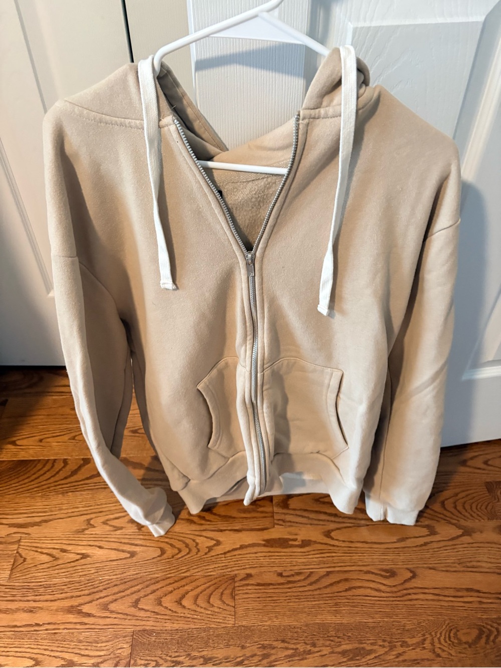 Men's Beige Zip-Up Hoodie Sweatshirt